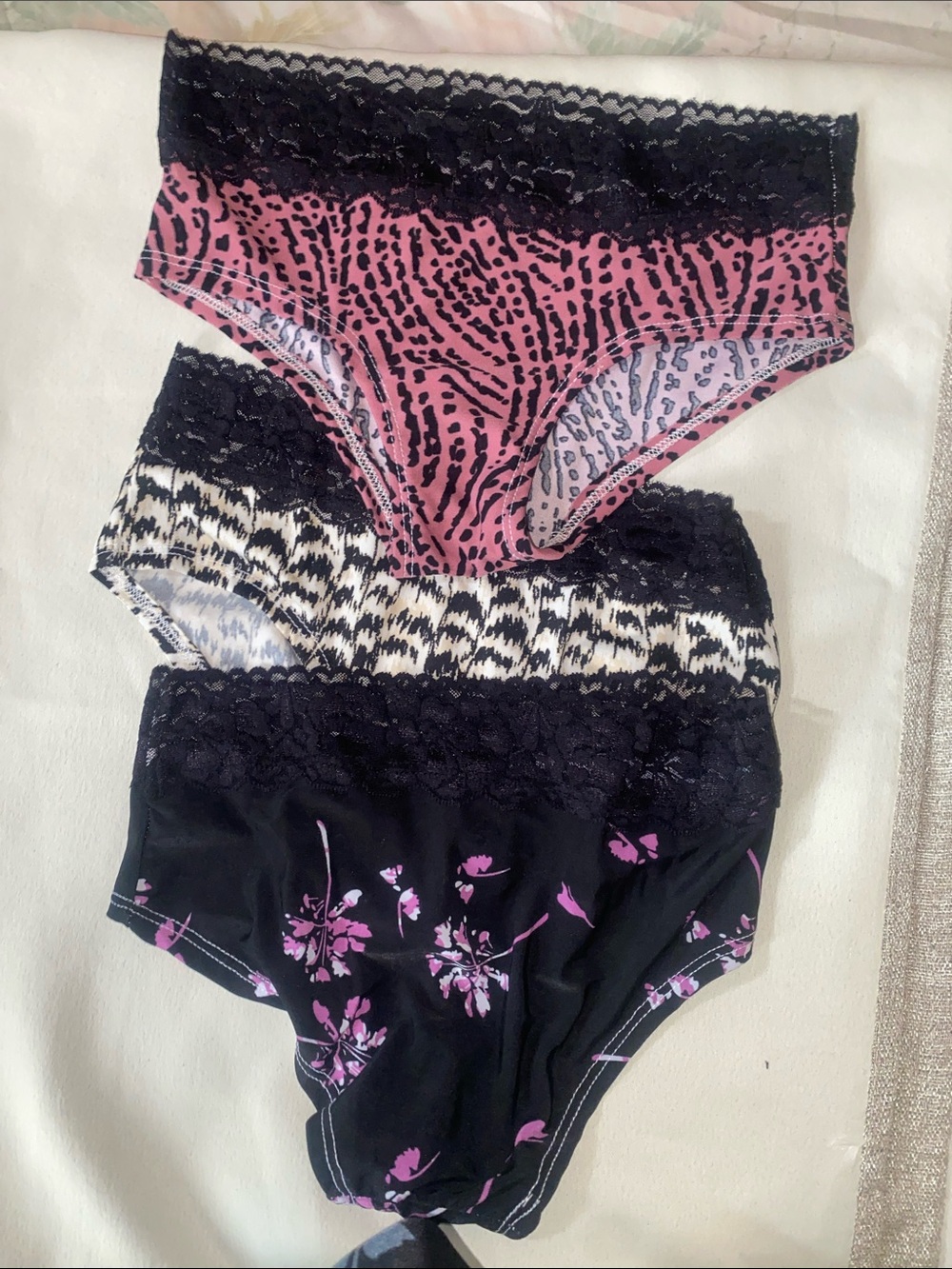 Victoria's Secret Women's Lace Waist Briefs - Pink, Black, White (3-Pack)